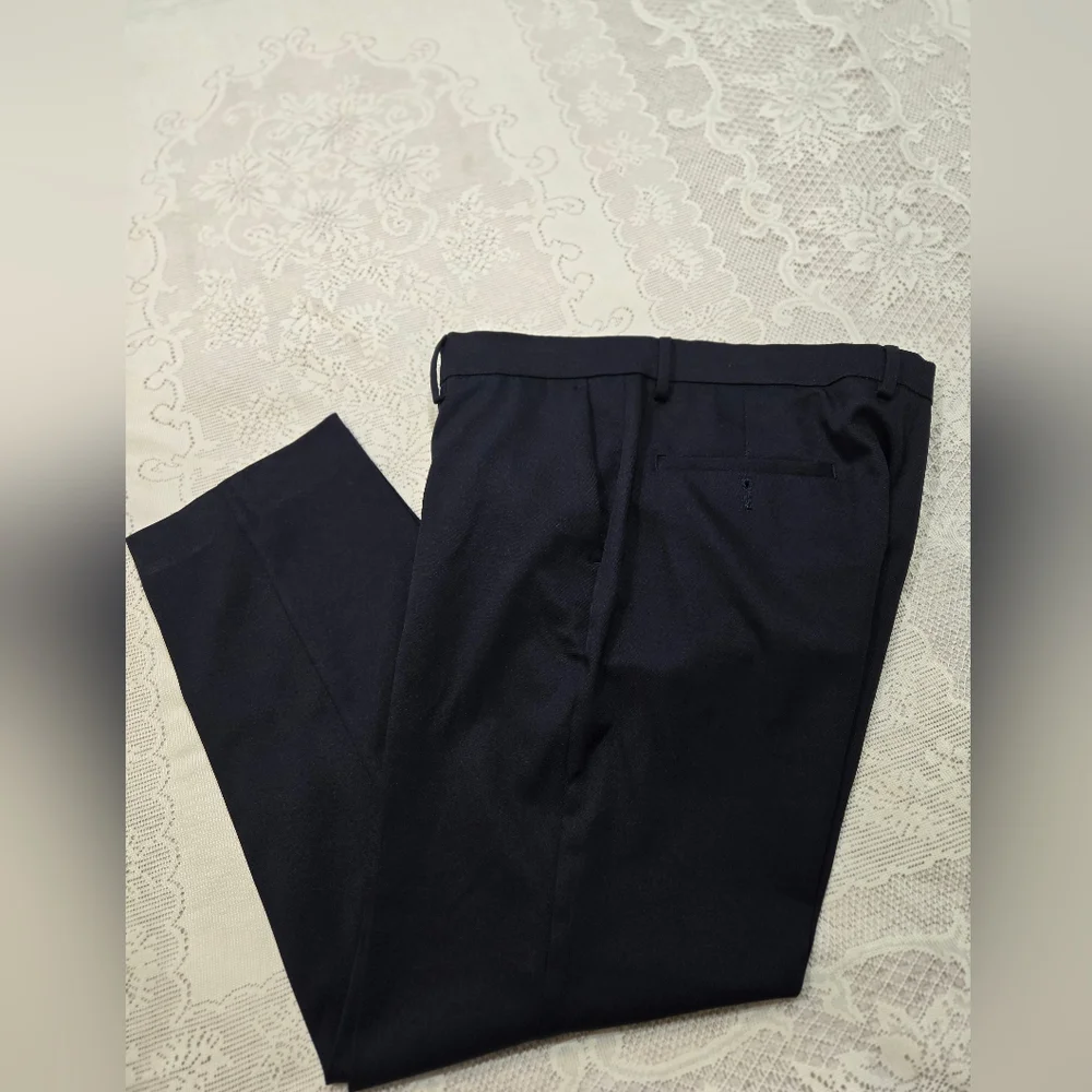 Haggar Mens Dress Straight Slim Pants 36x30 Blue Business Causal Busines
